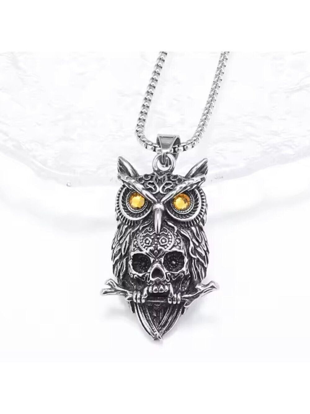 Large Owl Two Tone Heavy Pendant and Necklace #1431
